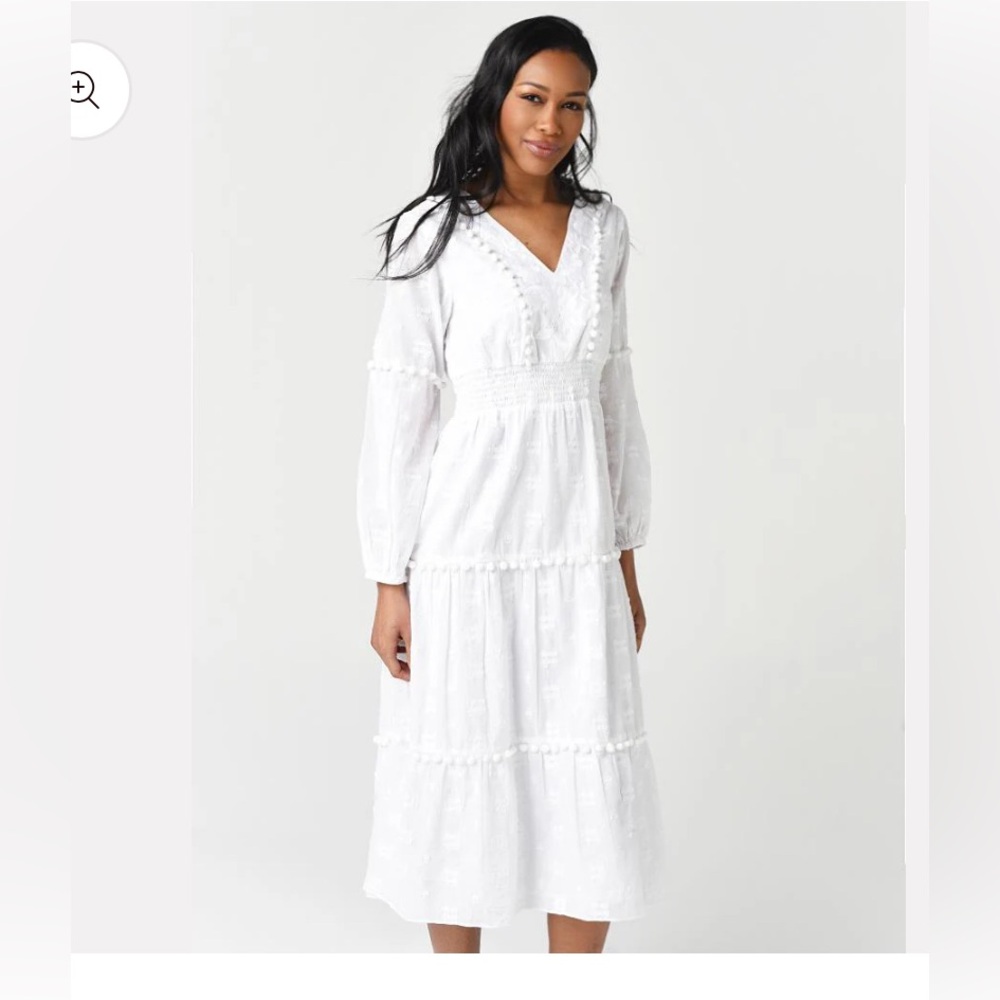 Sail to Sable EMBROIDERED POM POM MIDI DRESS